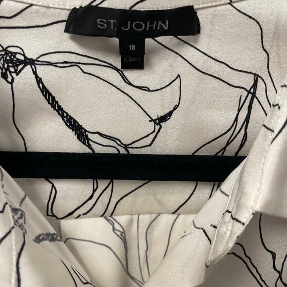 St. John Ivory Black Floral Print Silk Blend Long Sleeve Button Up Womens 18 - Picture 4 of 8
